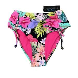 California Waves Tropical Floral Bikini Bottom Women's Size S High Waist Swim